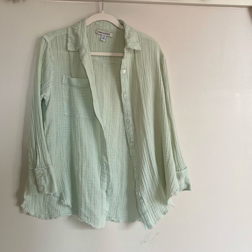 UO Distressed Button Down in Mint